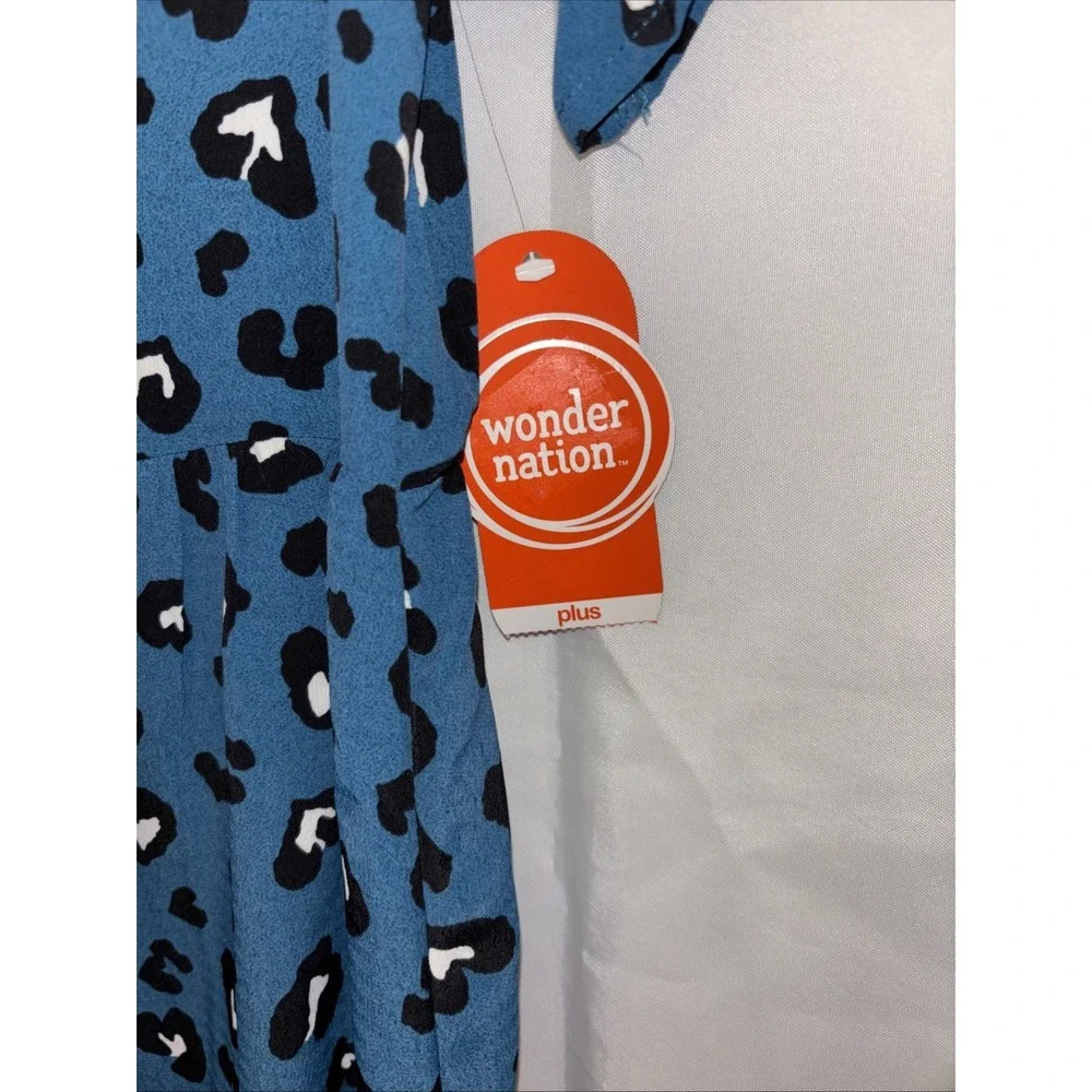 Wonder Nation Girls DARK TEAL BLUE LEOPARD PRINT DRESS Ruffles 10/12 Plus NWT